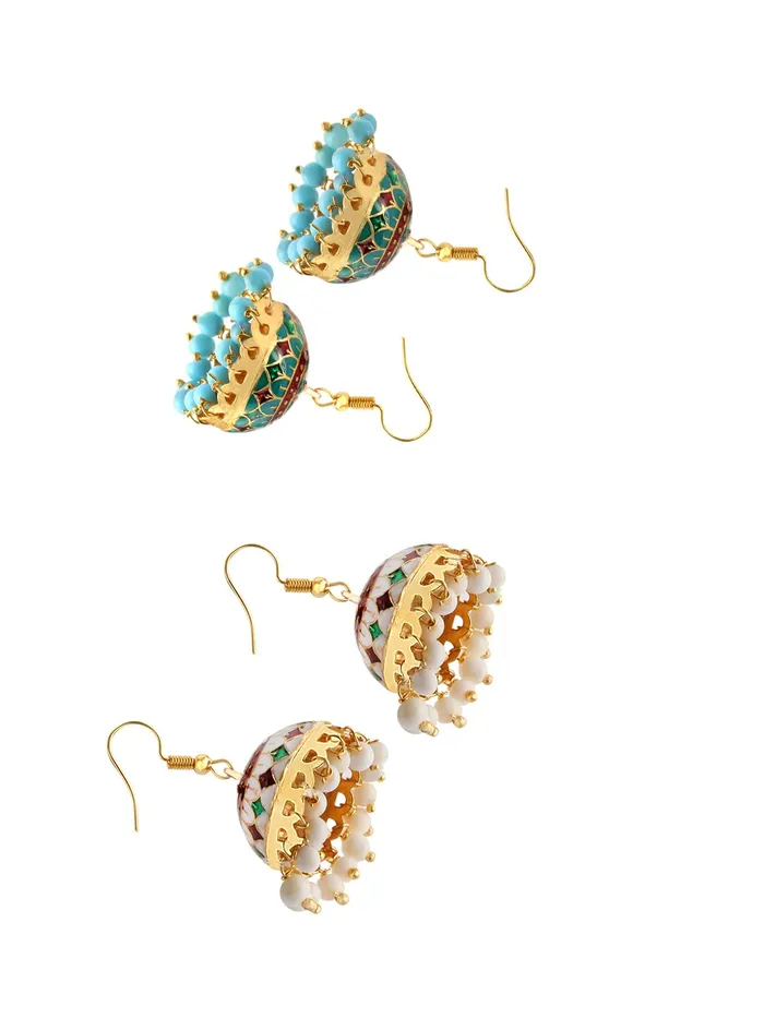 Yellow Chimes Meenakari Jumka Earrings with Ethnic Design Gold Plated Traditional Beads Combo of 2 pair for Women and Girls Yellow Chimes Rings