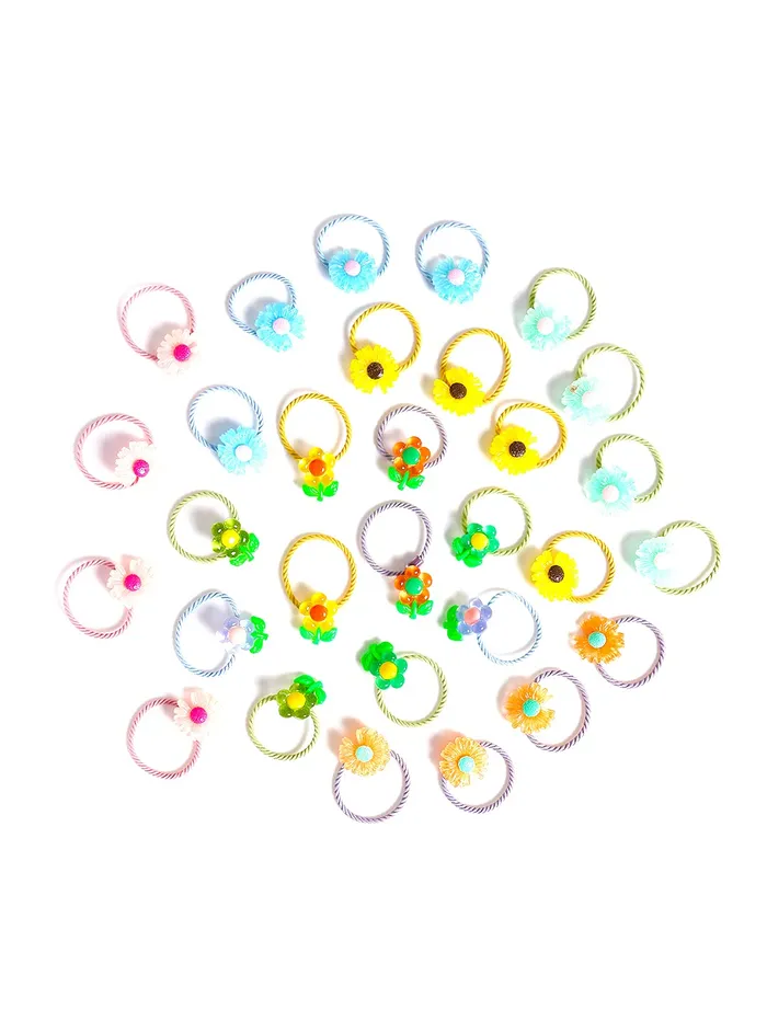 Yellow Chimes Melbees by Yellow Chimes Rubber Bands for Girls Kids Hair Accessories for Girls Hair Tie 30 Pcs Cute Floral Rubberbands for Kids Ponytail Holder For Baby Girls Toddlers Necklaces