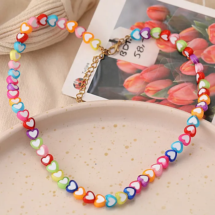 Yellow Chimes Necklace for Girls Multicolour Heart Shaped Necklace chain for Girls and Kids Yellow Chimes Earrings