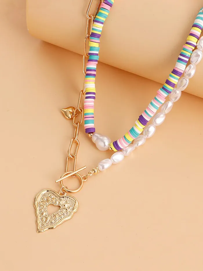Yellow Chimes Necklace for Women and Girls Fashion Gold Layered Necklace Western Multilayer Heart Chain Choker Necklace For women Birthday Gift for Girls Women Anniversary Gift for Wife Yellow Chimes Earrings
