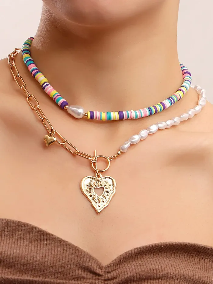 Yellow Chimes Necklace for Women and Girls Fashion Gold Layered Necklace Western Multilayer Heart Chain Choker Necklace For women Birthday Gift for Girls Women Anniversary Gift for Wife Yellow Chimes Earrings