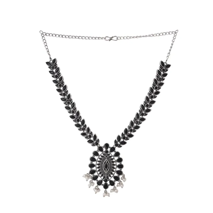 Yellow Chimes Necklace for Women and Girls Silver Oxidised Necklace for Women Stone Studded Oxidised Silver Necklace for women Birthday Gift for girls and women Anniversary Gift for Wife Yellow Chimes Rings
