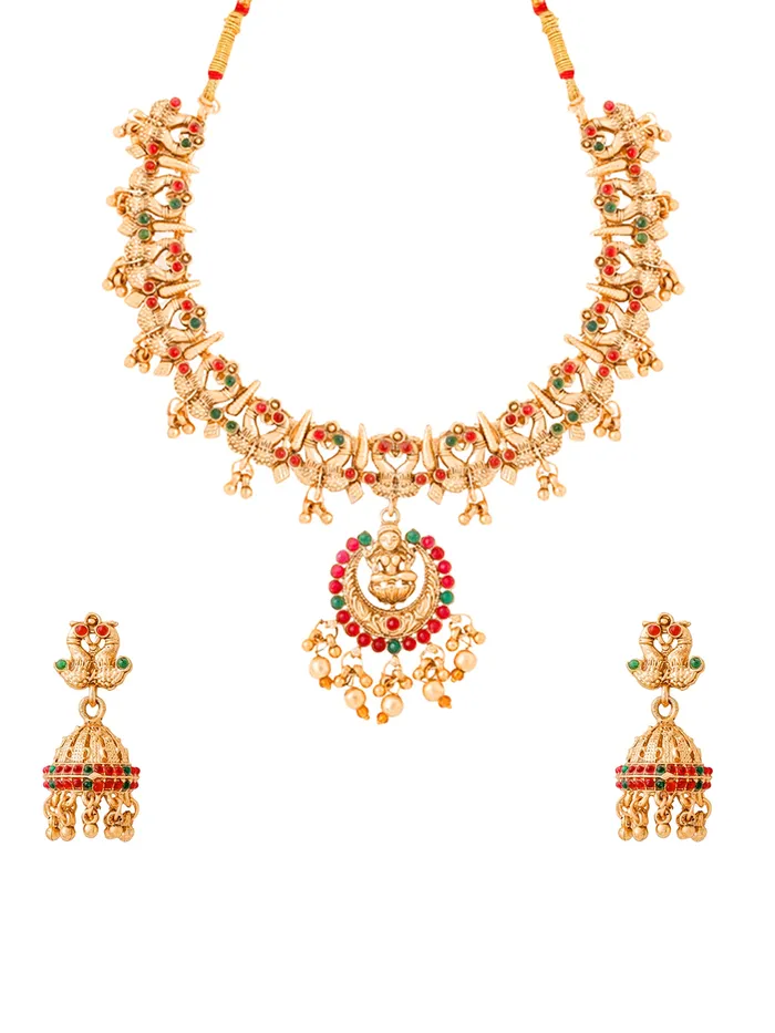 Yellow Chimes Necklaces Gold Plated Jewellery Set Ethnic Choker Necklace Earrings Traditional Design One Size Gold Yellow Chimes Necklaces Gold Plated Jewellery Set Ethnic Choker Necklace Earrings Traditional Design One Size Gold