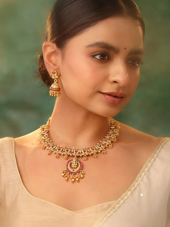 Yellow Chimes Necklaces Gold Plated Jewellery Set Ethnic Choker Necklace Earrings Traditional Design One Size Gold
