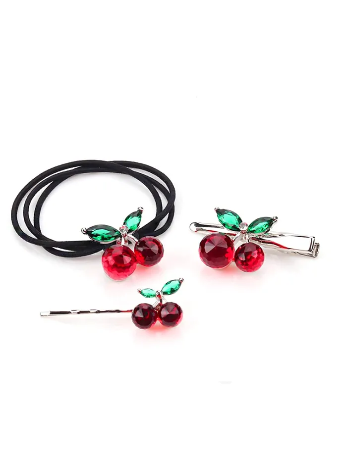 Yellow Chimes Necklaces Melbees by Yellow Chimes Hair Rubber Bands Set for Girls Hair Clip Red Cute Cherry Charmed Pony Tail Holder Hair Clip Hair Pin for Kids and Girls Hair Accessories