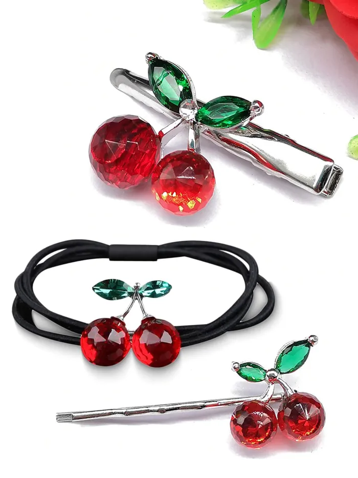 Yellow Chimes Necklaces Melbees by Yellow Chimes Hair Rubber Bands Set for Girls Hair Clip Red Cute Cherry Charmed Pony Tail Holder Hair Clip Hair Pin for Kids and Girls Hair Accessories