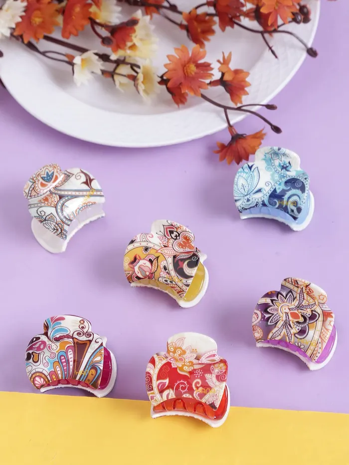 Yellow Chimes Necklaces Yellow Chimes 6 Pieces Hair Claw Clips MediumSize 35 cm Artistic Print Soft Touch Hair Clips for Women and Girls Hair Accessories Pack of 6
