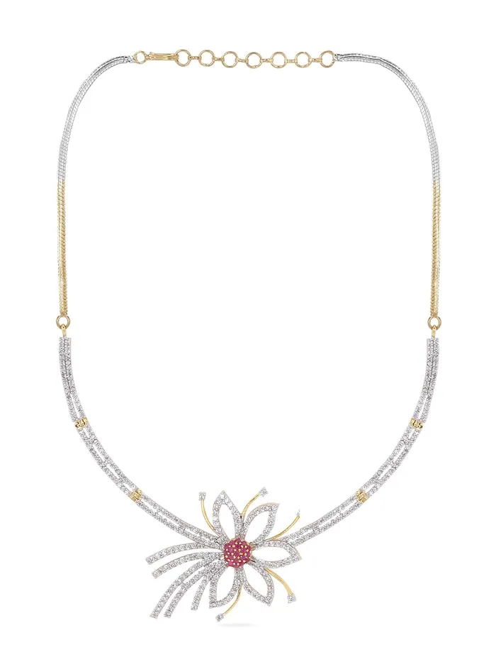 Yellow Chimes Necklaces Yellow Chimes American Diamond Necklace Set For Women Red and White Stone Gold plated Jewellery Set For Women Diamond Necklace Set Birthday Gift for Girls Anniversary Gift for Wife