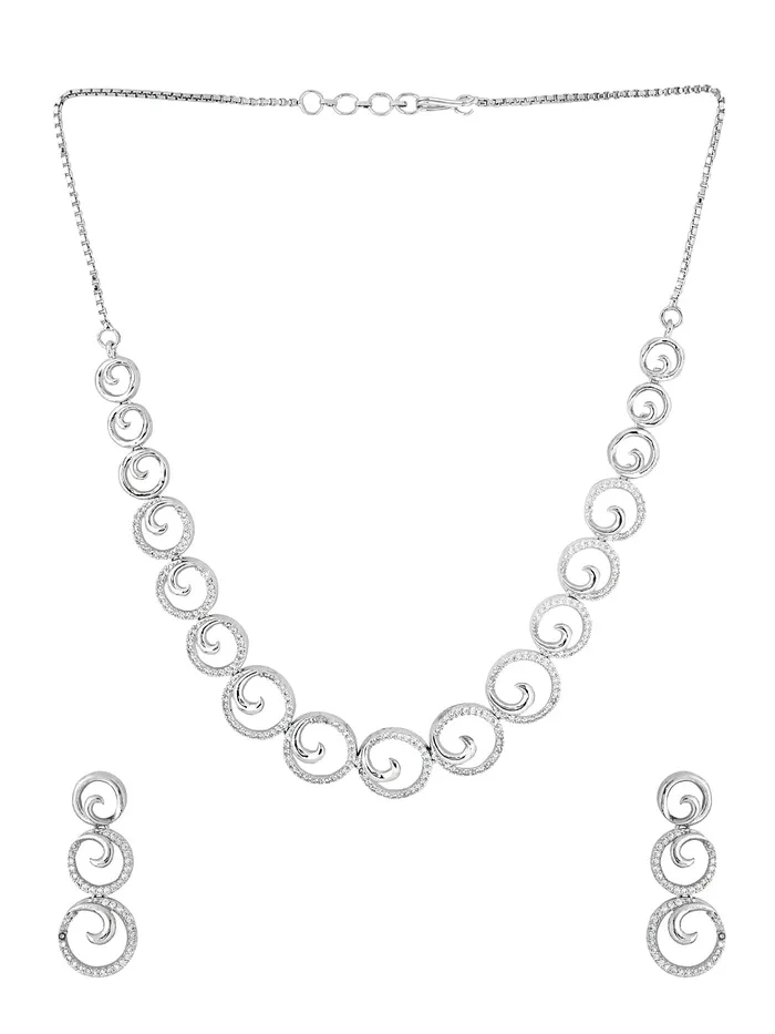 Yellow Chimes Necklaces Yellow Chimes American Diamond Necklace Set For Women White Stone Silver Jewellery Set For Women Circle Shaped Diamond Necklace Set Birthday Gift for Girls Anniversary Gift for Wife