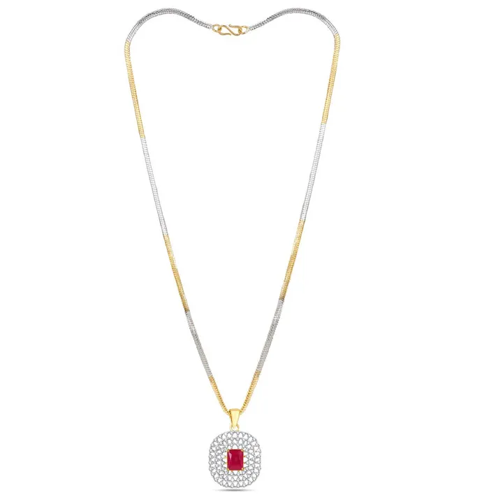 Yellow Chimes Necklaces Yellow Chimes American Diamond Pendant Set for Women Gold Plated High Grade Authentic Pink AD Jewellery Pendant Set for Women and Girls