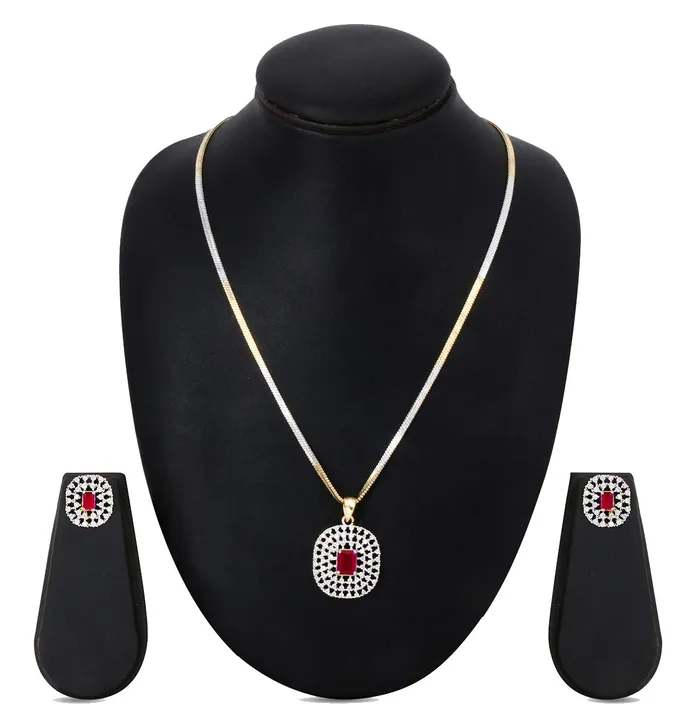 Yellow Chimes Necklaces Yellow Chimes American Diamond Pendant Set for Women Gold Plated High Grade Authentic Pink AD Jewellery Pendant Set for Women and Girls