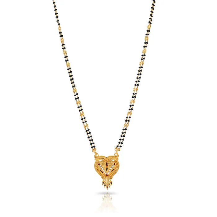 Yellow Chimes Necklaces Yellow Chimes Combo of 2 Pcs Ethnic Traditional One Gram Gold Glorious Hand Meena Maharashtrian Style Long Chain Black Beads Mangal sutra TaliTanmaniyaNallapusaluMangalsutra for Women