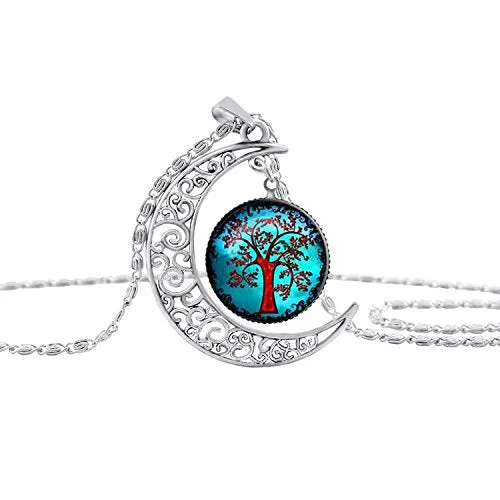 Yellow Chimes Necklaces Yellow Chimes Crescent Moon Life Tree Glass Cabochon Pendant with Chain Necklace for Women and Girls Blue Yellow Chimes Necklaces Yellow Chimes Crescent Moon Life Tree Glass Cabochon Pendant with Chain Necklace for Women and Girls Blue
