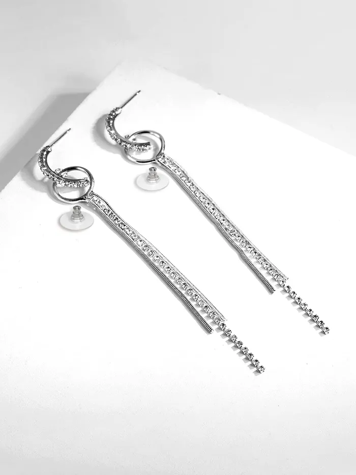 Yellow Chimes Necklaces Yellow Chimes Crystal Danglers Earrings for Women Silver Earrings for Girls Fashion Women Earrings White Stone Long Dangler Earrings Birthday Gift For Girls Anniversary Gift for Wife
