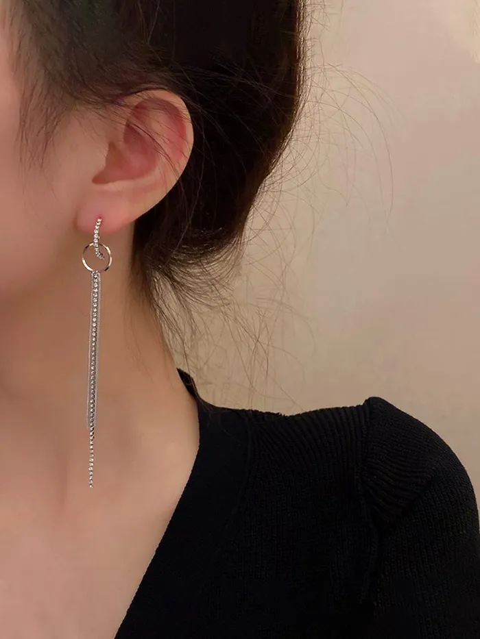 Yellow Chimes Necklaces Yellow Chimes Crystal Danglers Earrings for Women Silver Earrings for Girls Fashion Women Earrings White Stone Long Dangler Earrings Birthday Gift For Girls Anniversary Gift for Wife