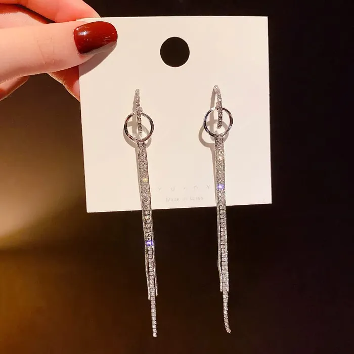 Yellow Chimes Necklaces Yellow Chimes Crystal Danglers Earrings for Women Silver Earrings for Girls Fashion Women Earrings White Stone Long Dangler Earrings Birthday Gift For Girls Anniversary Gift for Wife