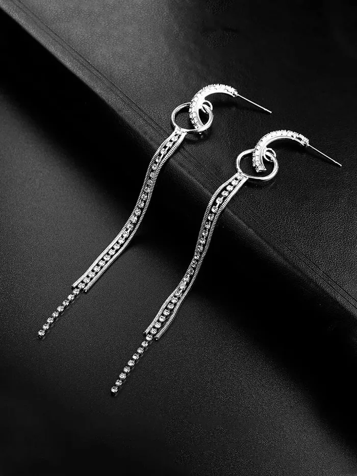 Yellow Chimes Necklaces Yellow Chimes Crystal Danglers Earrings for Women Silver Earrings for Girls Fashion Women Earrings White Stone Long Dangler Earrings Birthday Gift For Girls Anniversary Gift for Wife