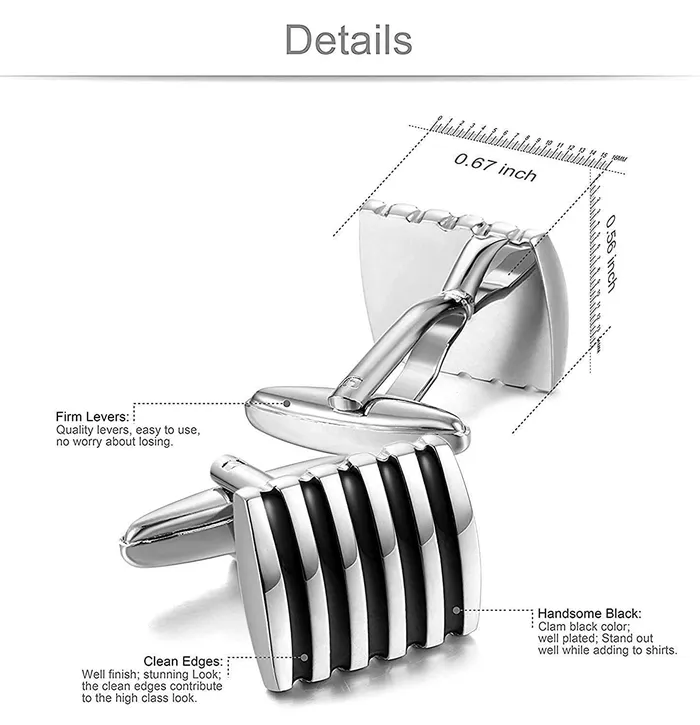 Yellow Chimes Necklaces Yellow Chimes Cufflinks for Men Strips Black Cuff links with Enamal Finish Stainless Steel Cufflinks for Men and Boys