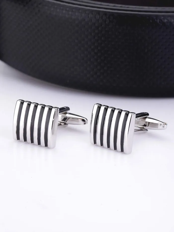 Yellow Chimes Necklaces Yellow Chimes Cufflinks for Men Strips Black Cuff links with Enamal Finish Stainless Steel Cufflinks for Men and Boys