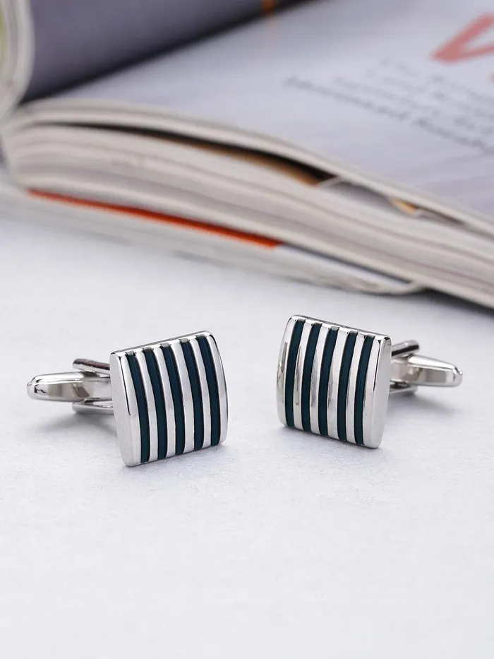 Yellow Chimes Necklaces Yellow Chimes Cufflinks for Men Strips Black Cuff links with Enamal Finish Stainless Steel Cufflinks for Men and Boys
