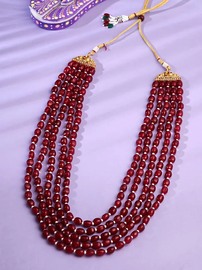 Yellow Chimes Necklaces Yellow Chimes Dulha Mala for Groom Red Beads Multilayered Dulha Maala Haar Groom Necklace for Men and Boys