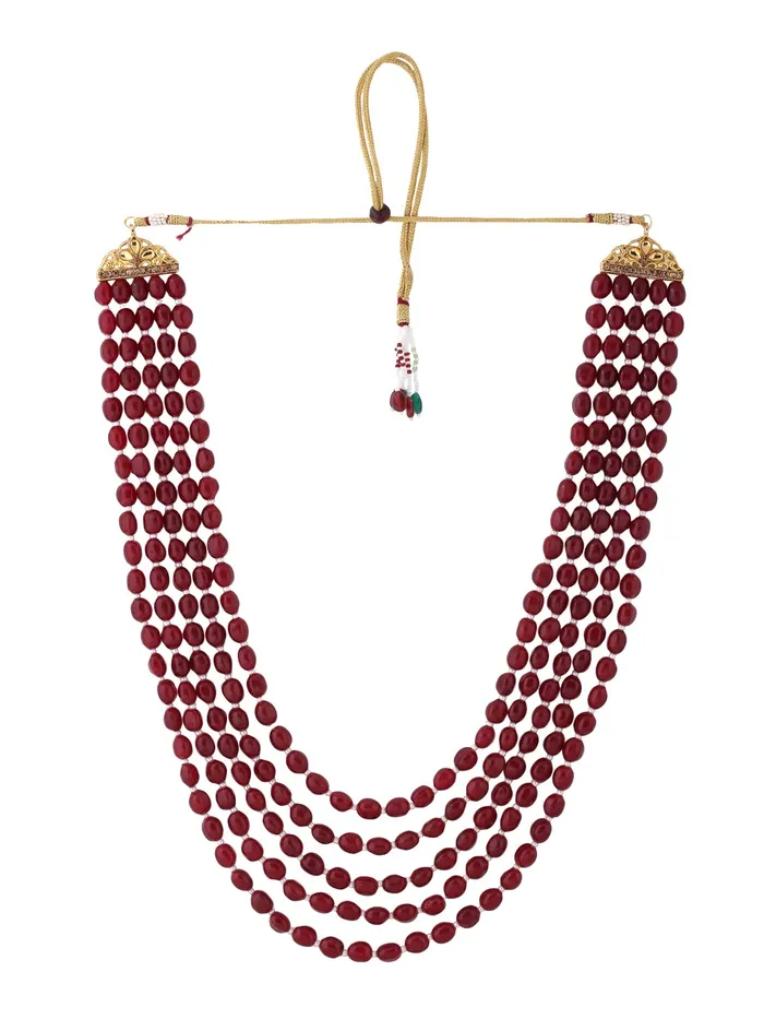 Yellow Chimes Necklaces Yellow Chimes Dulha Mala for Groom Red Beads Multilayered Dulha Maala Haar Groom Necklace for Men and Boys
