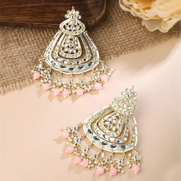 Yellow Chimes Necklaces Yellow Chimes Earrings for Women and Girls Chandbali Earrings Gold Toned Kundan Stone Chand Baliyan Earrings Birthday Gift for girls and women Anniversary Gift for Wife