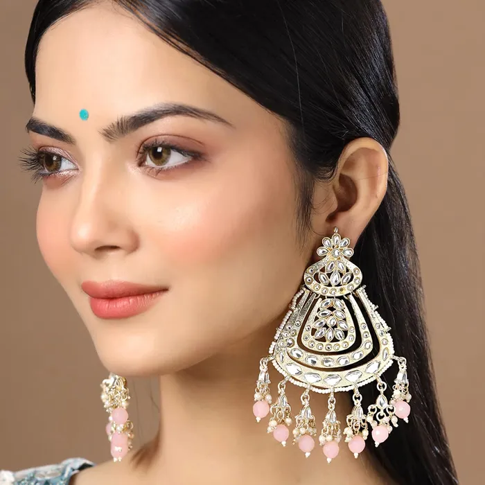 Yellow Chimes Necklaces Yellow Chimes Earrings for Women and Girls Chandbali Earrings Gold Toned Kundan Stone Chand Baliyan Earrings Birthday Gift for girls and women Anniversary Gift for Wife