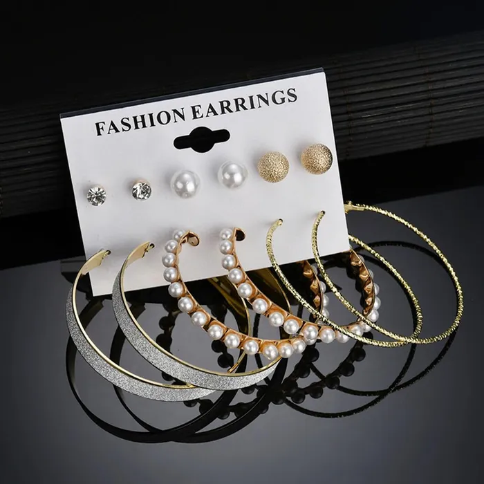 Yellow Chimes Necklaces Yellow Chimes Earrings for Women and Girls Fashion White Pearl Hoops Set Gold Plated Combo of 12 Pairs Stud Hoop Earring Set Birthday Gift for girls and women Anniversary Gift for Wife