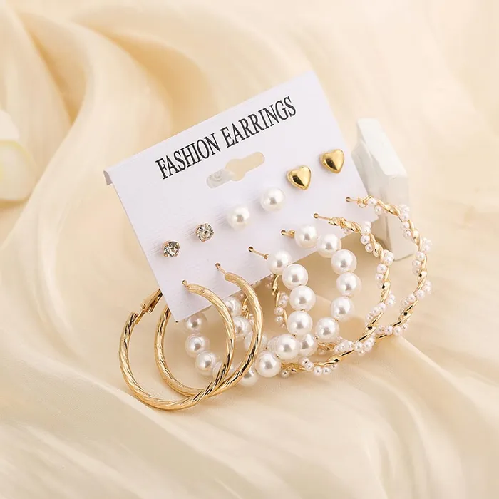 Yellow Chimes Necklaces Yellow Chimes Earrings for Women and Girls Fashion White Pearl Hoops Set Gold Plated Combo of 12 Pairs Stud Hoop Earring Set Birthday Gift for girls and women Anniversary Gift for Wife