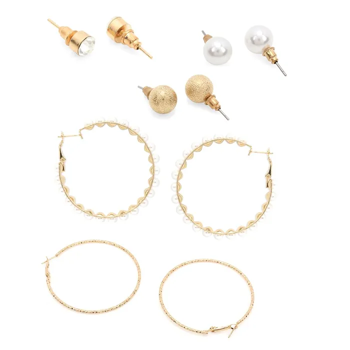 Yellow Chimes Necklaces Yellow Chimes Earrings for Women and Girls Fashion White Pearl Hoops Set Gold Plated Combo of 12 Pairs Stud Hoop Earring Set Birthday Gift for girls and women Anniversary Gift for Wife