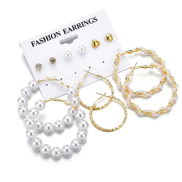 Yellow Chimes Necklaces Yellow Chimes Earrings for Women and Girls Fashion White Pearl Hoops Set Gold Plated Combo of 12 Pairs Stud Hoop Earring Set Birthday Gift for girls and women Anniversary Gift for Wife