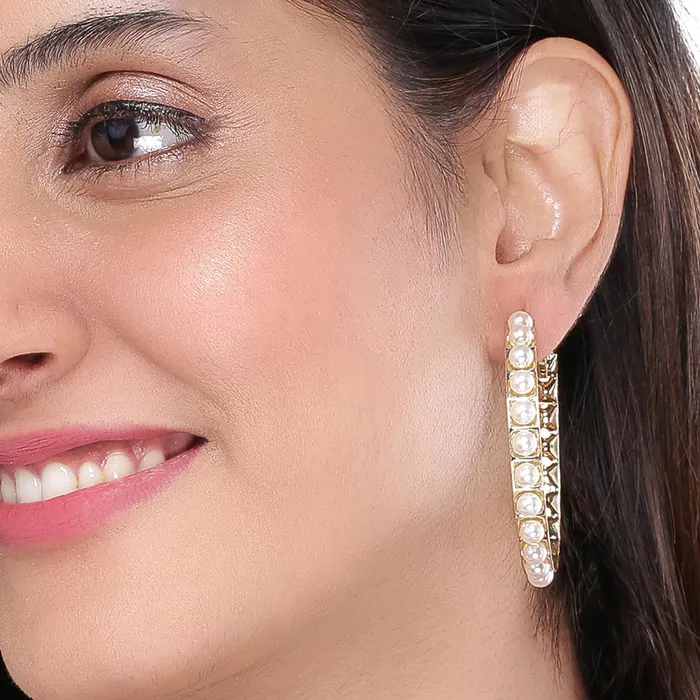 Yellow Chimes Necklaces Yellow Chimes Earrings for Women and Girls Fashion White Pearl Hoops Set Gold Plated Combo of 12 Pairs Stud Hoop Earring Set Birthday Gift for girls and women Anniversary Gift for Wife