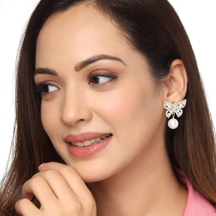 Yellow Chimes Necklaces Yellow Chimes Earrings for Women and Girls Golden Crystal Drop Earrings for Women Gold Plated Butterfly Shaped Drop Earrings Birthday Gift for girls and women Anniversary Gift for Wife