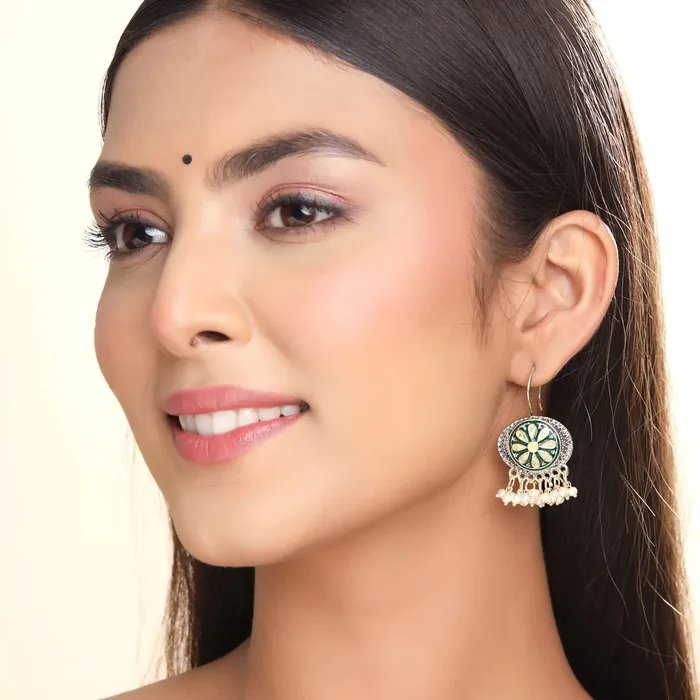 Yellow Chimes Necklaces Yellow Chimes Earrings for Women and Girls Meenakari Chandbali Gold Plated Green Meenakari Chandbali Earrings Birthday Gift for girls and women Anniversary Gift for Wife