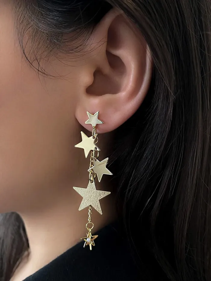 Yellow Chimes Necklaces Yellow Chimes Earrings For Women Gold Toned Star Designed Hanging Chain Dangler Earrings For Women and Girls