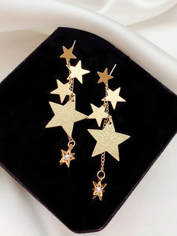 Yellow Chimes Necklaces Yellow Chimes Earrings For Women Gold Toned Star Designed Hanging Chain Dangler Earrings For Women and Girls