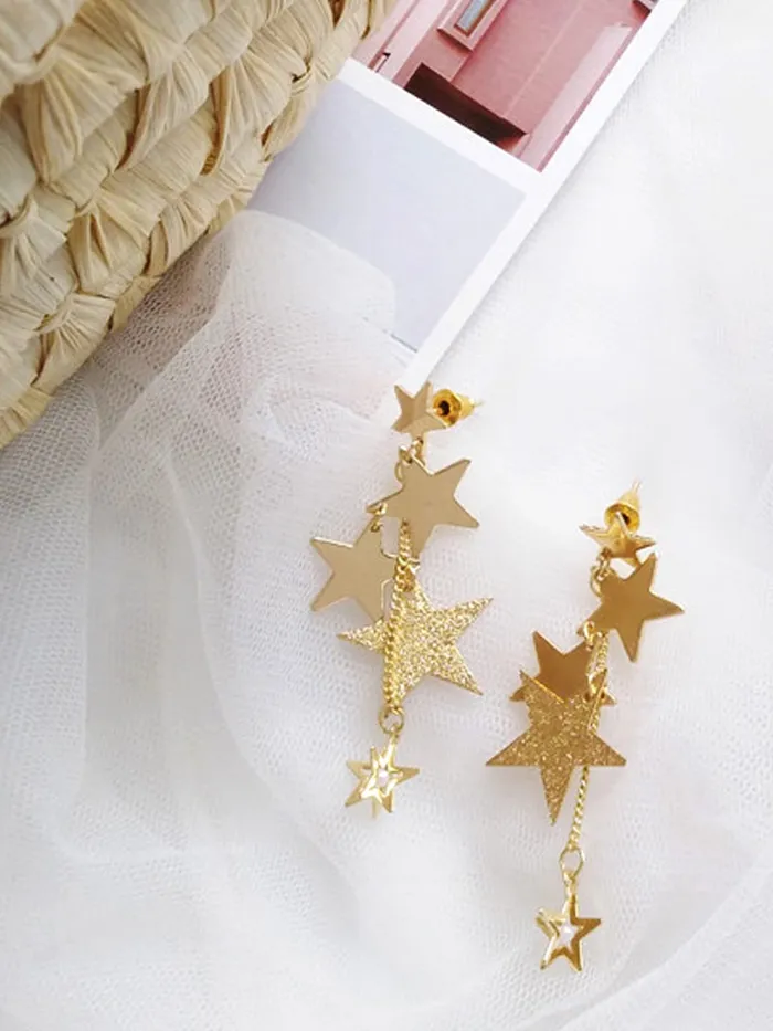 Yellow Chimes Necklaces Yellow Chimes Earrings For Women Gold Toned Star Designed Hanging Chain Dangler Earrings For Women and Girls