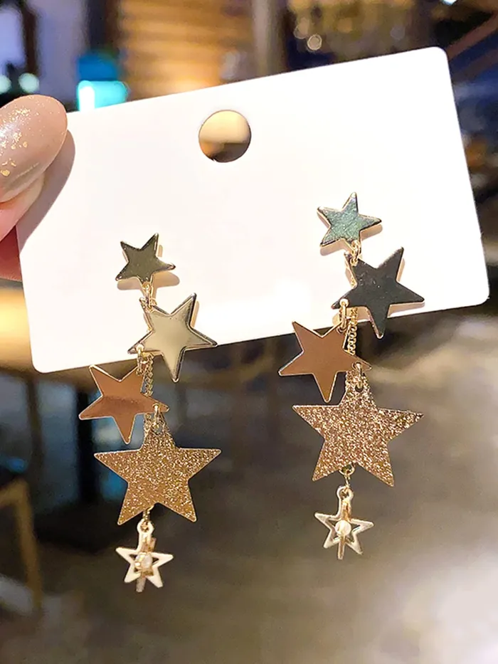 Yellow Chimes Necklaces Yellow Chimes Earrings For Women Gold Toned Star Designed Hanging Chain Dangler Earrings For Women and Girls