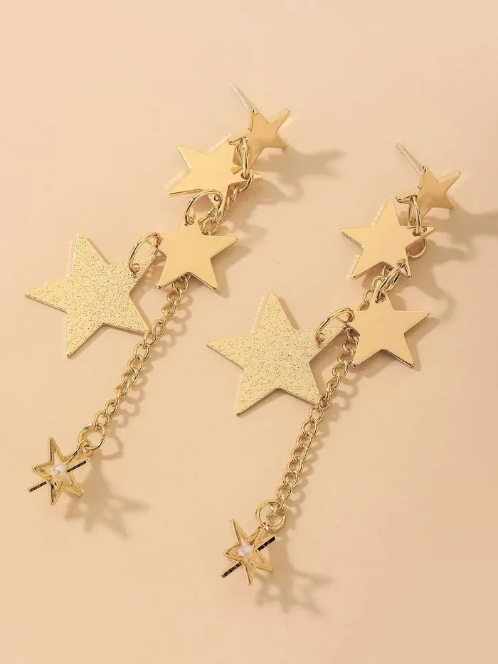 Yellow Chimes Necklaces Yellow Chimes Earrings For Women Gold Toned Star Designed Hanging Chain Dangler Earrings For Women and Girls