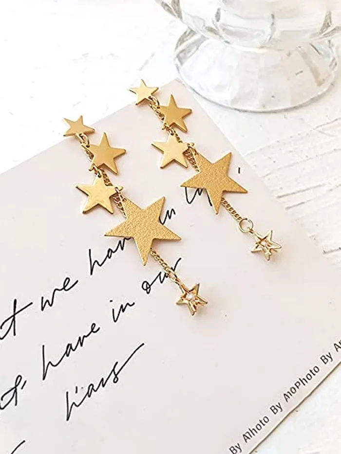 Yellow Chimes Necklaces Yellow Chimes Earrings For Women Gold Toned Star Designed Hanging Chain Dangler Earrings For Women and Girls