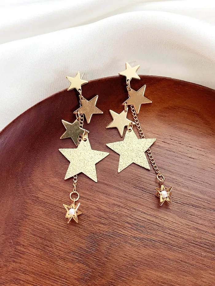 Yellow Chimes Necklaces Yellow Chimes Earrings For Women Gold Toned Star Designed Hanging Chain Dangler Earrings For Women and Girls