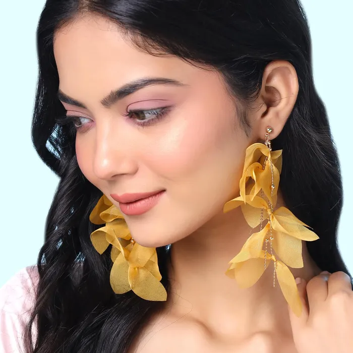 Yellow Chimes Necklaces Yellow Chimes Earrings For Women Yellow color Petal Shape Designed Long Drop Dangler Earrings For Women and Girls