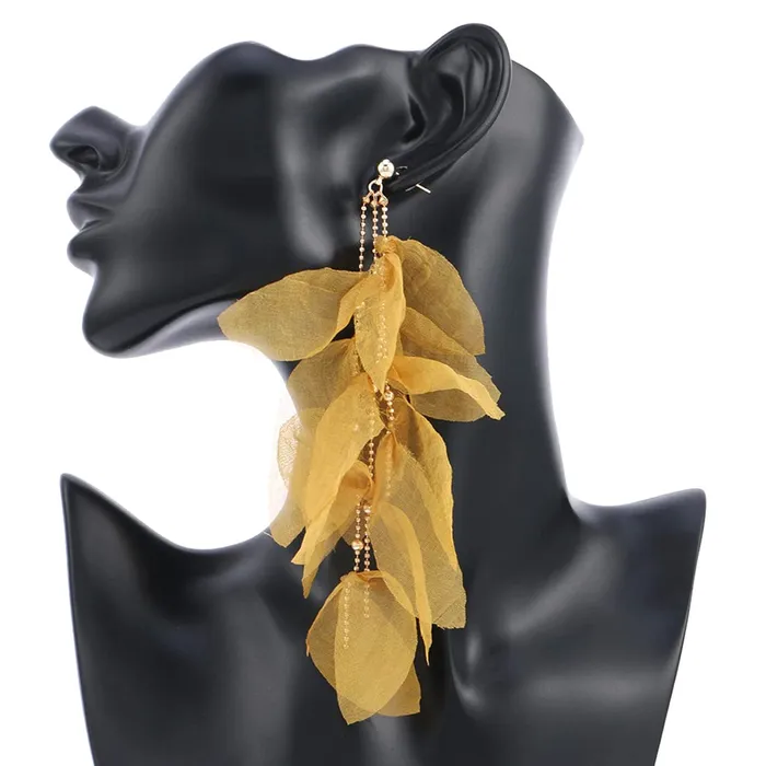 Yellow Chimes Necklaces Yellow Chimes Earrings For Women Yellow color Petal Shape Designed Long Drop Dangler Earrings For Women and Girls