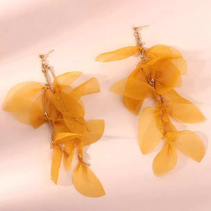 Yellow Chimes Necklaces Yellow Chimes Earrings For Women Yellow color Petal Shape Designed Long Drop Dangler Earrings For Women and Girls