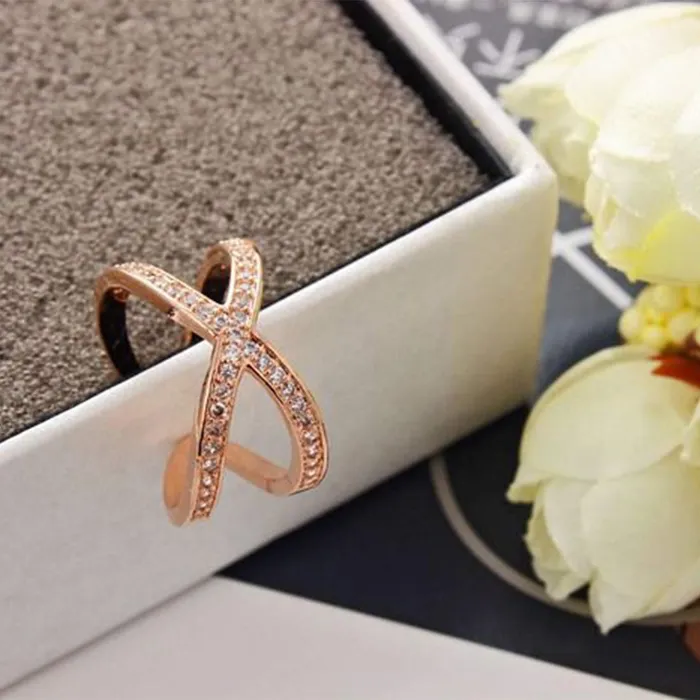 Yellow Chimes Necklaces Yellow Chimes Exclusive Italian Design Luxurious Criss Cross Studded Cubic Zirconia Rose Gold Plated Stylish Rings for Women and GirlsAdjustable
