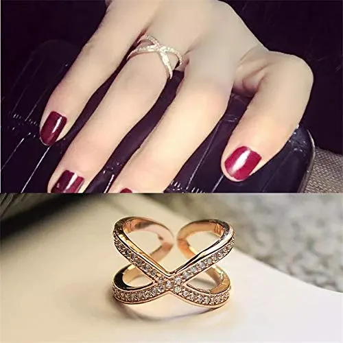 Yellow Chimes Necklaces Yellow Chimes Exclusive Italian Design Luxurious Criss Cross Studded Cubic Zirconia Rose Gold Plated Stylish Rings for Women and GirlsAdjustable