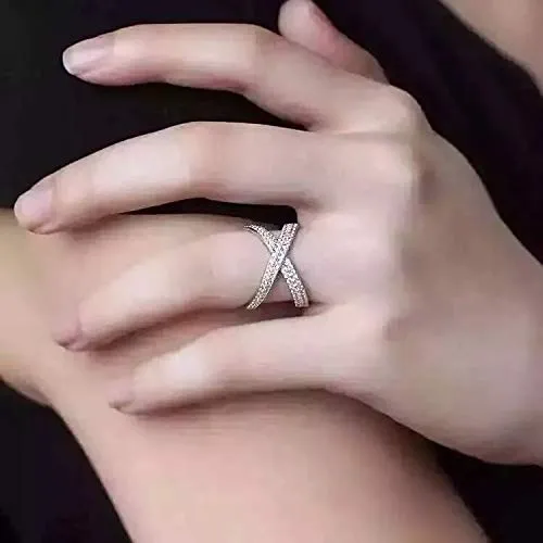 Yellow Chimes Necklaces Yellow Chimes Exclusive Italian Design Luxurious Criss Cross Studded Cubic Zirconia Rose Gold Plated Stylish Rings for Women and GirlsAdjustable