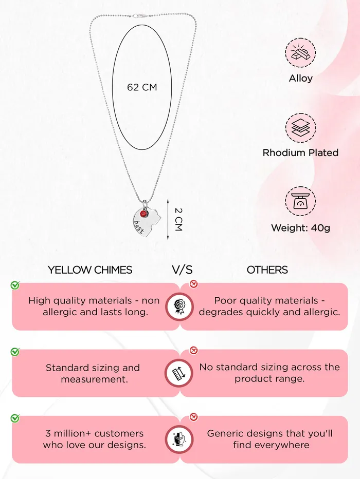 Yellow Chimes Necklaces Yellow Chimes Friendship Necklace Best Friend Locket Chain with Pendant Girls Chains and Necklaces for Women Neck Accessories Friendship Chain Silver