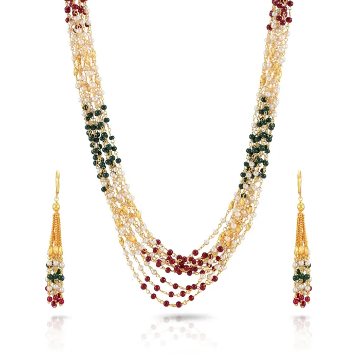 Yellow Chimes Necklaces Yellow Chimes Ganthan Moti Handmade Pearl Multilayer Beads Gold Plated Traditional Long Chain Necklace Set with Earrings Jewellery Set for Women and Girls Yellow Chimes Necklaces Yellow Chimes Ganthan Moti Handmade Pearl Multilayer Beads Gold Plated Traditional Long Chain Necklace Set with Earrings Jewellery Set for Women and Girls